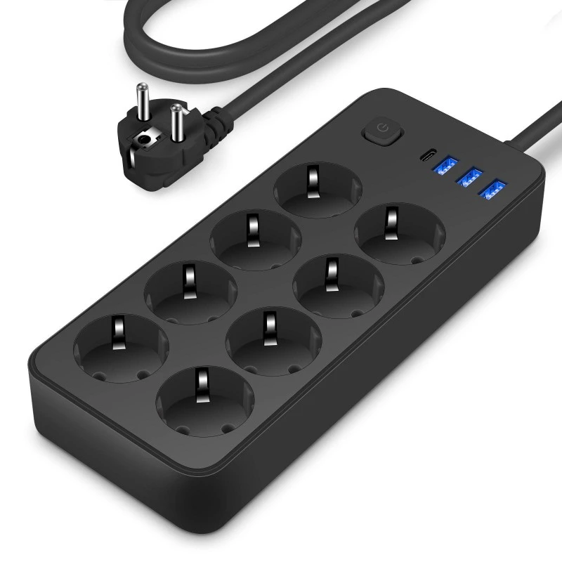 EU 표준 전원 스트립 8 AC(USB 포트 4개 포함)